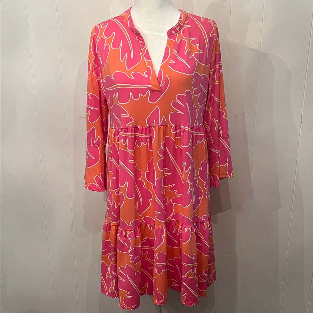 Bright Pink & Orange Printed Midi Dress